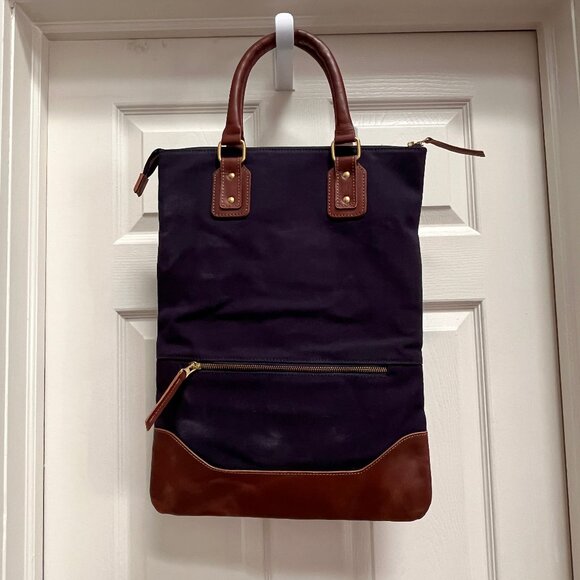 UNITED BY BLUE - Leather and Canvas - Work Tote Shoulder Bag - Navy - Picture 4 of 6